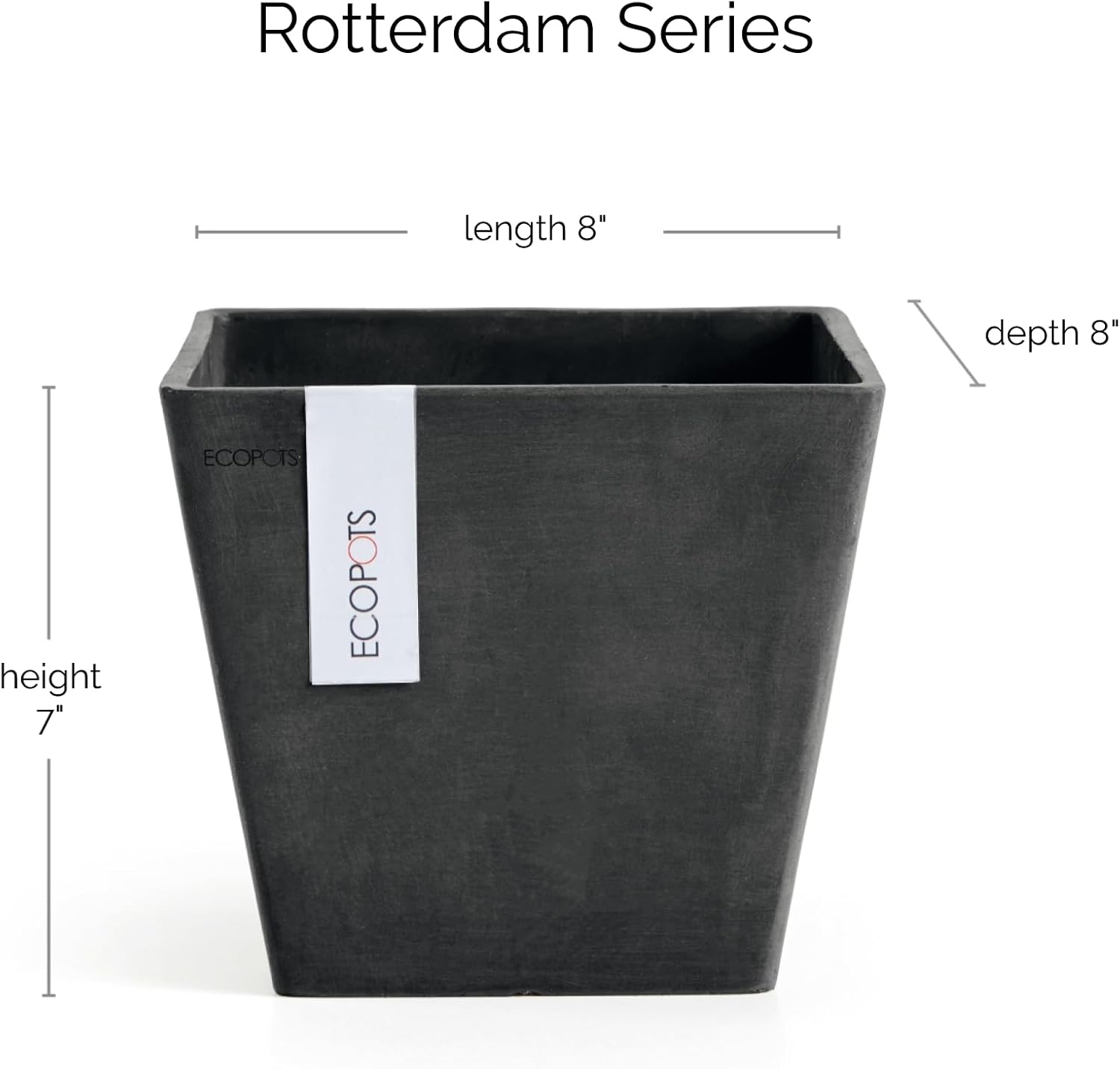 Ecopots Rotterdam Square Flower Planter, White Grey, 8" | Modern Style, Durable Recycled-Based Composite Construction, Weather and UV-Resistant, for Indoor/Outdoor Use