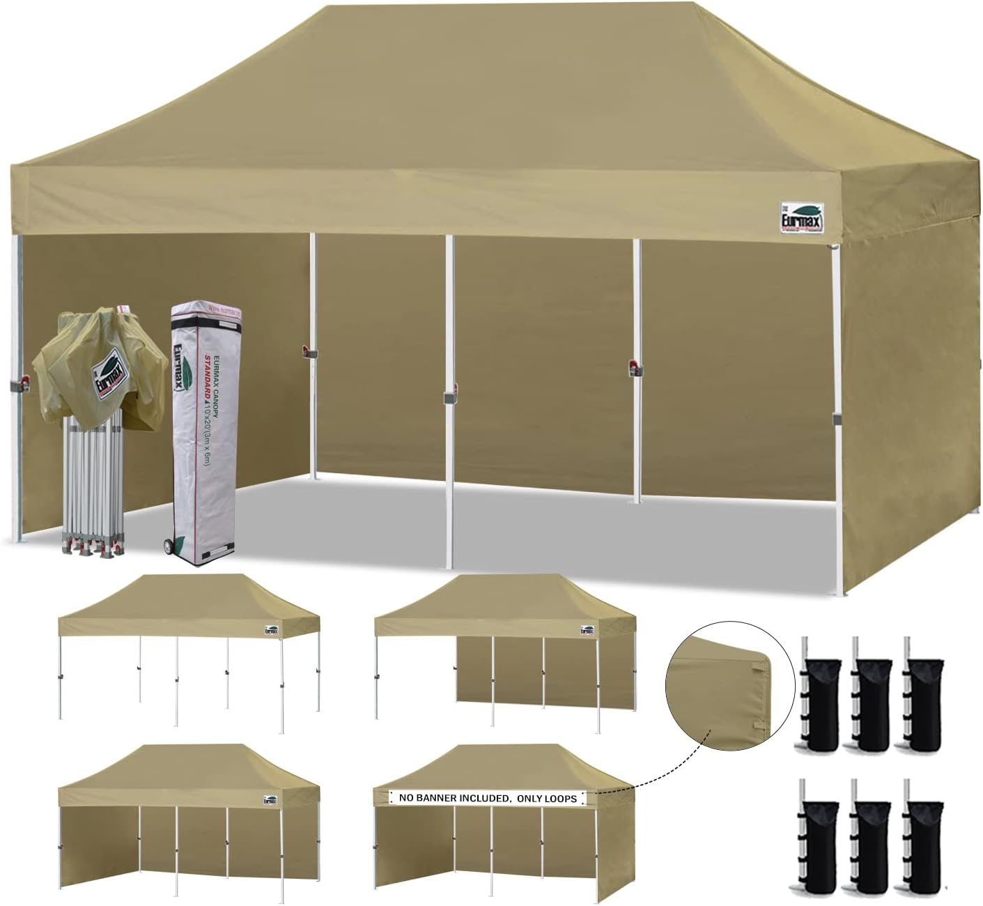 Eurmax USA 10x10 Pop Up Canopy Tent,Commercial Tent with Patented No-Tip Rolling Bag,4 Zippered Removable Walls,UV & Water Resistant Canopy Top,Heavy Duty Outdoor Gazebo,Instant Shelter(White)
