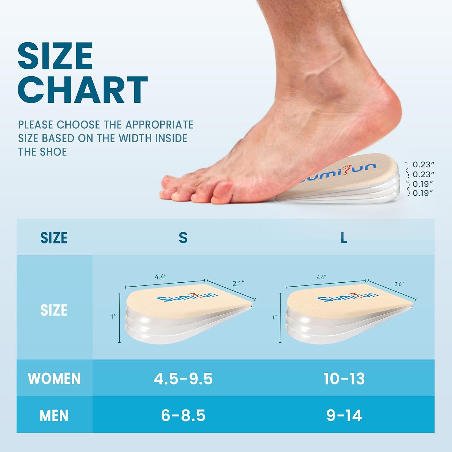 Sumifun Heel Lift, 4-Layer 1 Inch Gel Shoe Lifts for Women Uneven Legs, Adjustable Orthopedic Heel Lifts for Heel Pain and Leg Length Discrepancy