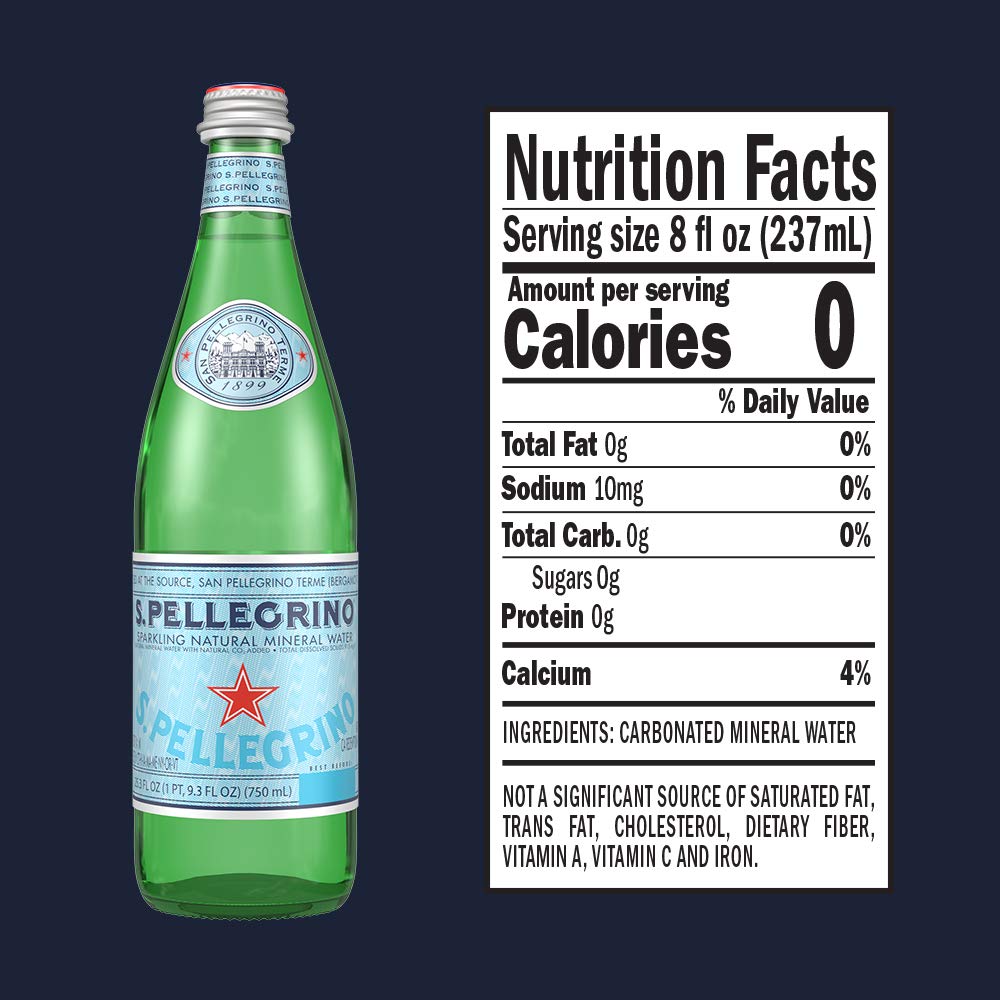 S.Pellegrino Sparkling Natural Mineral Water, 6 Pack of Glass Bottles