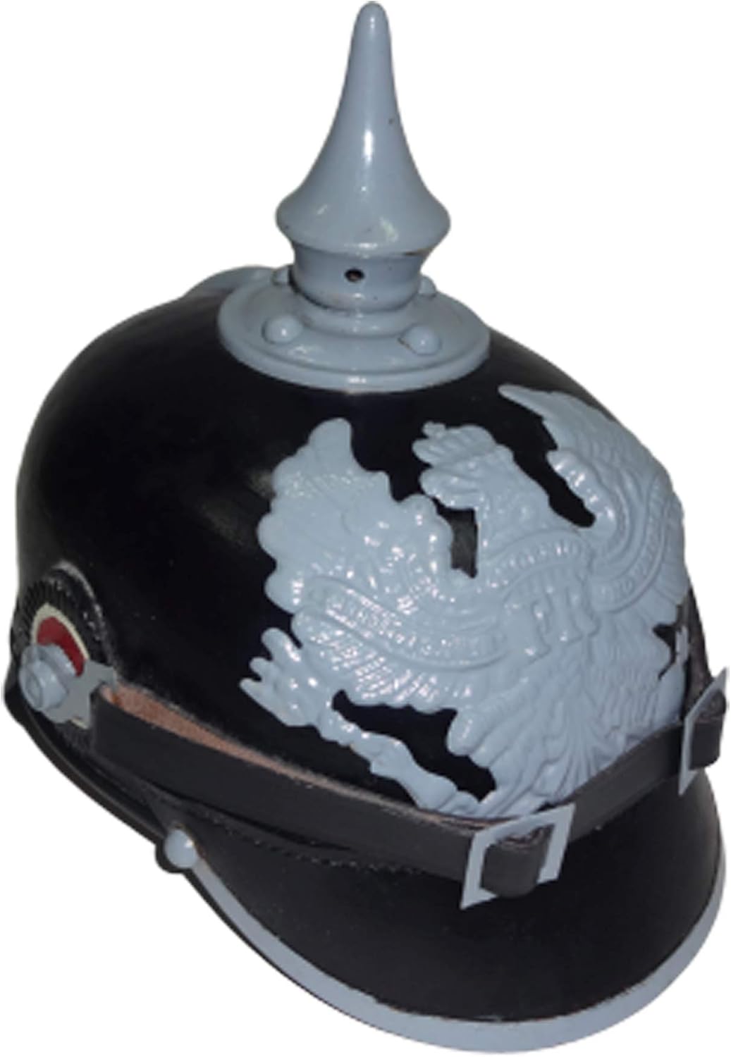 warreplica Imperial German M15 Spiked Pickelhaube Officer Helmet Black Leather with Field Grey Trim Prussian WWI Officer Headgear Reproduction