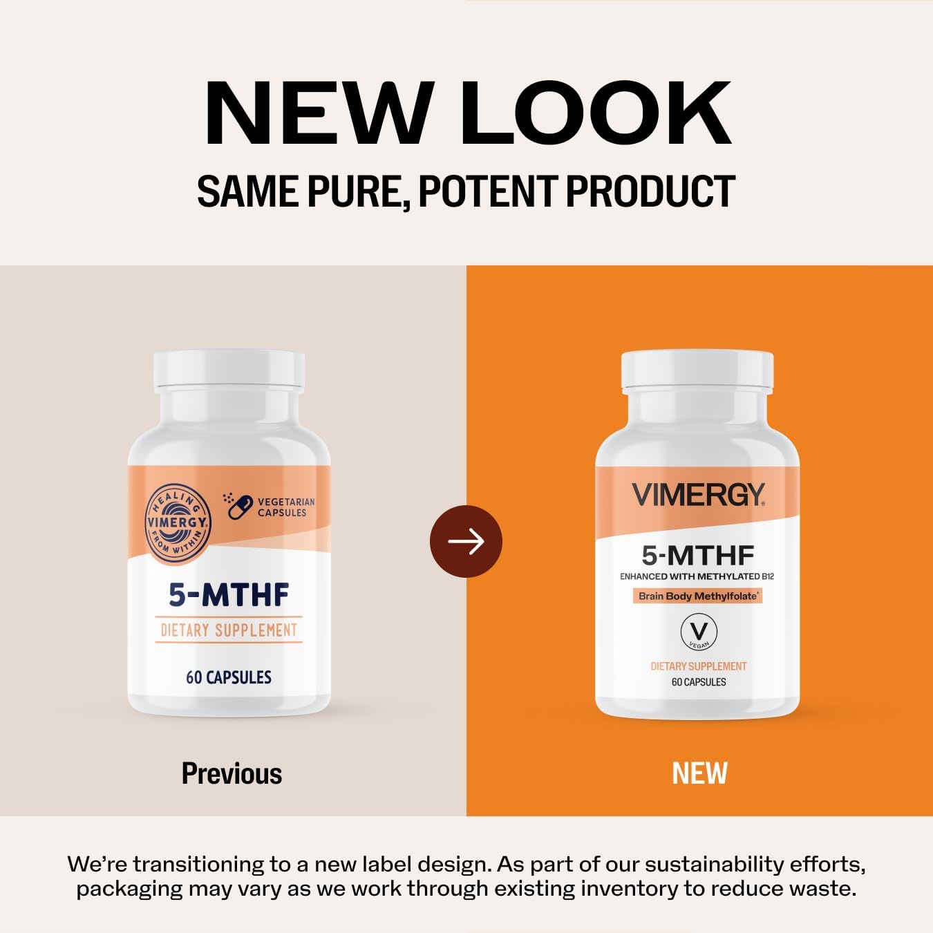 Vimergy 5-MTHF Vegan Capsules for Brain Energy Supplement, 60 Servings