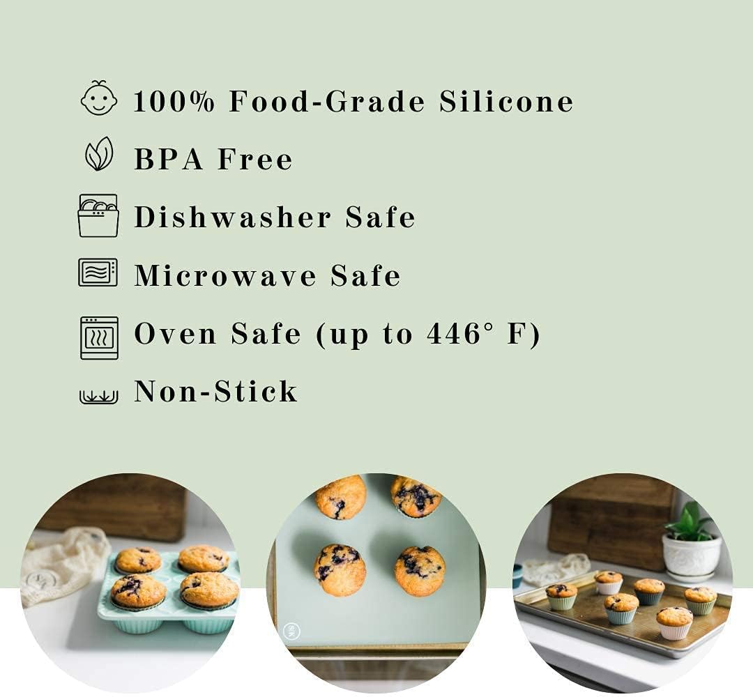 The Silicone Kitchen Reusable JUMBO Silicone Baking Cup, Non-Toxic, BPA Free, Dishwasher Safe, Jumbo, 12 Pack, White Blue Green