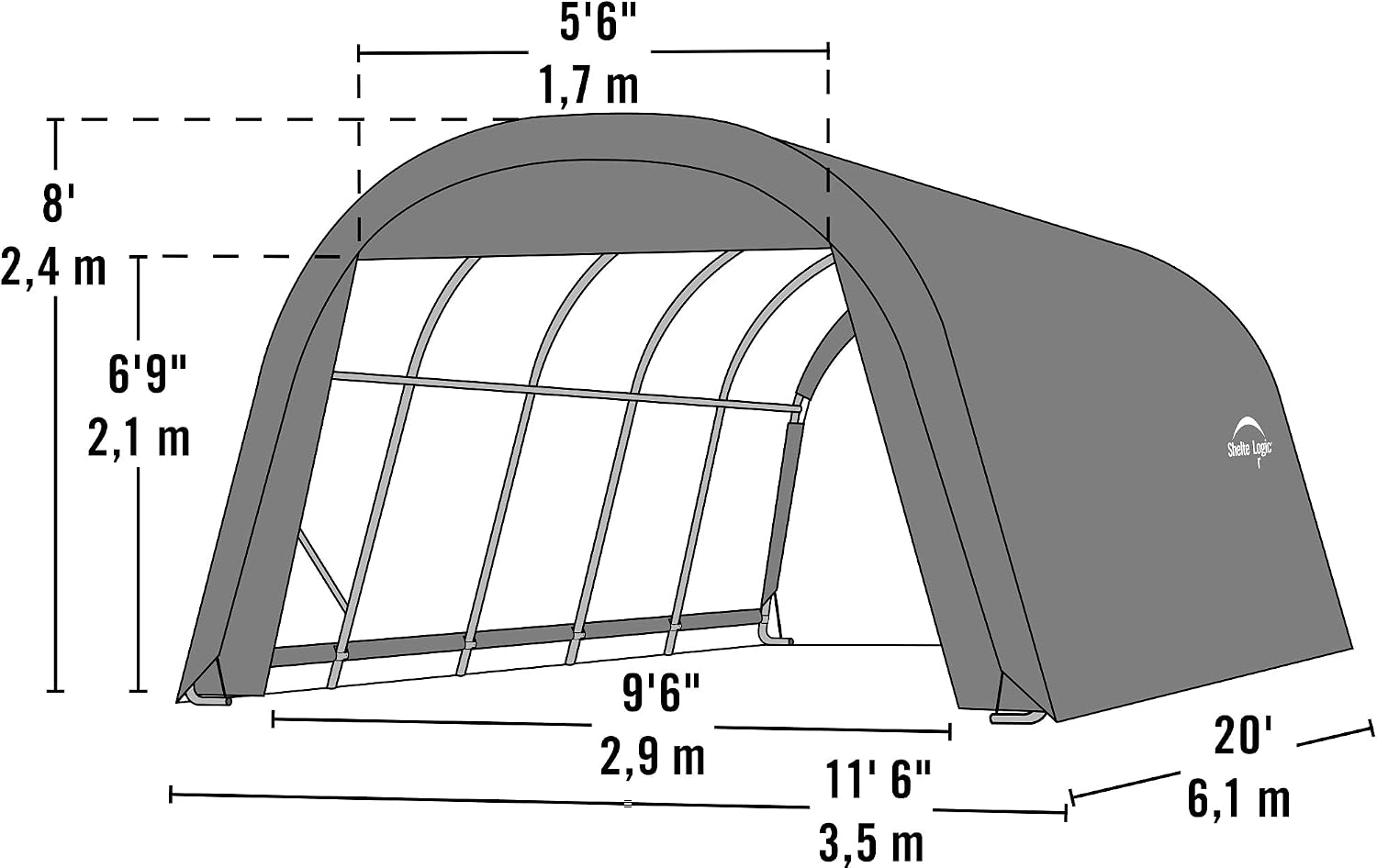 ShelterLogic 71332 Grey 12'x20'x8' Round Style Shelter
