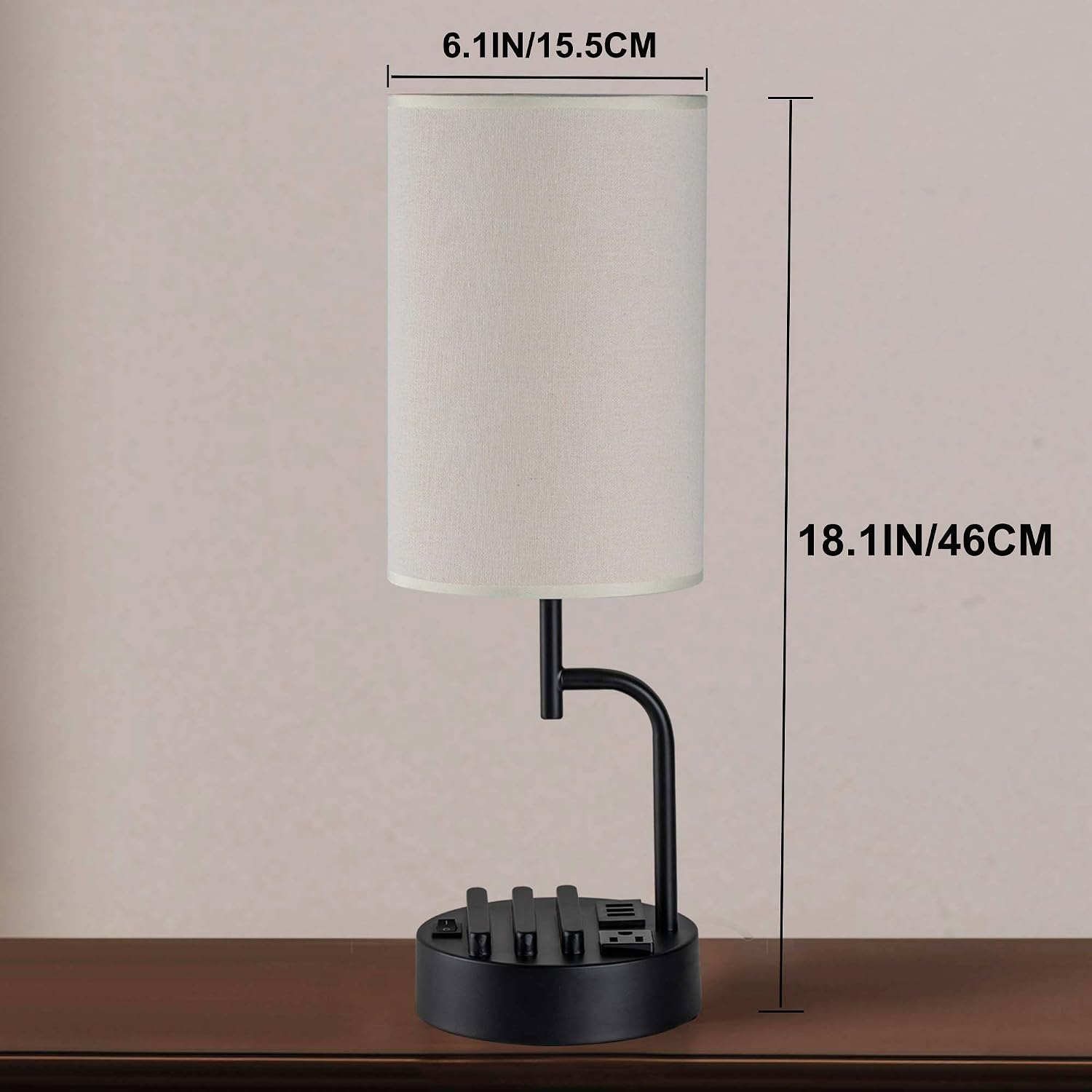 Dreamholder Table Lamp with 3 USB Charging Ports, Modern Desk Lamp with AC Outlet and Phone Stands, Perfect Bedside Lamp for Bedroom, Living Room