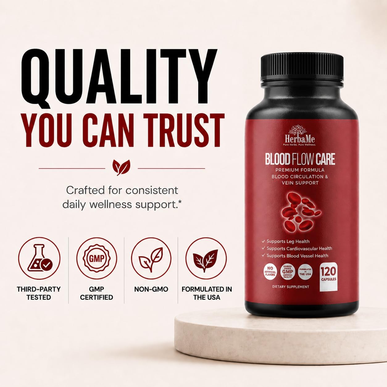HerbaMe Blood Flow Care Blood Circulation & Leg Vein Support, 120 Capsules
