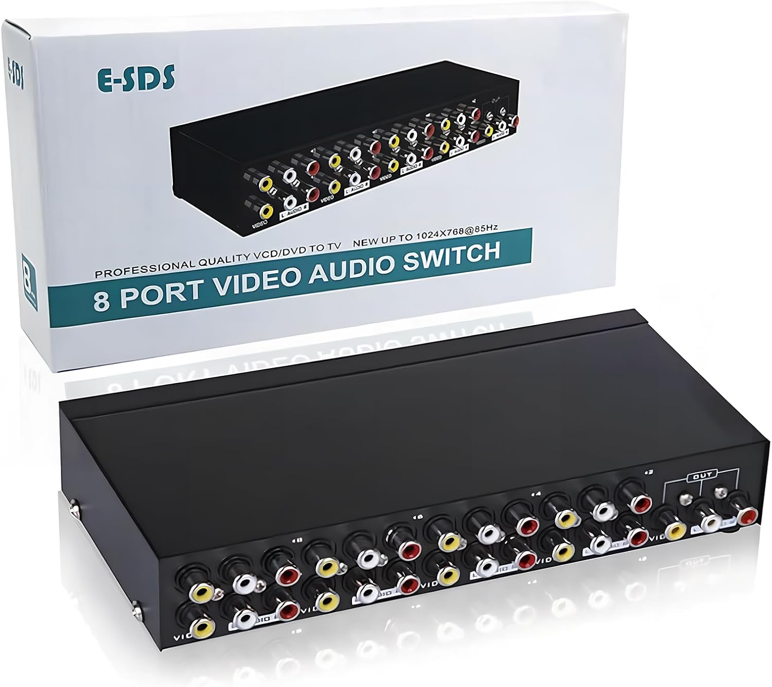 E-SDS 8-Way RCA Switch AV Switcher 8 in 1 Out Composite Selector Box | AV Switch Video L/R Audio Selector Box for DVD STB Game Consoles