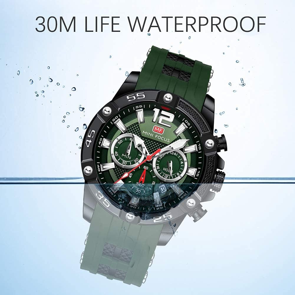 MF MINI FOCUS Men Watch, Chronograph Waterproof Sport Analog Quartz Watches Blue Silicon Strap Fashion Wristwatch for Men