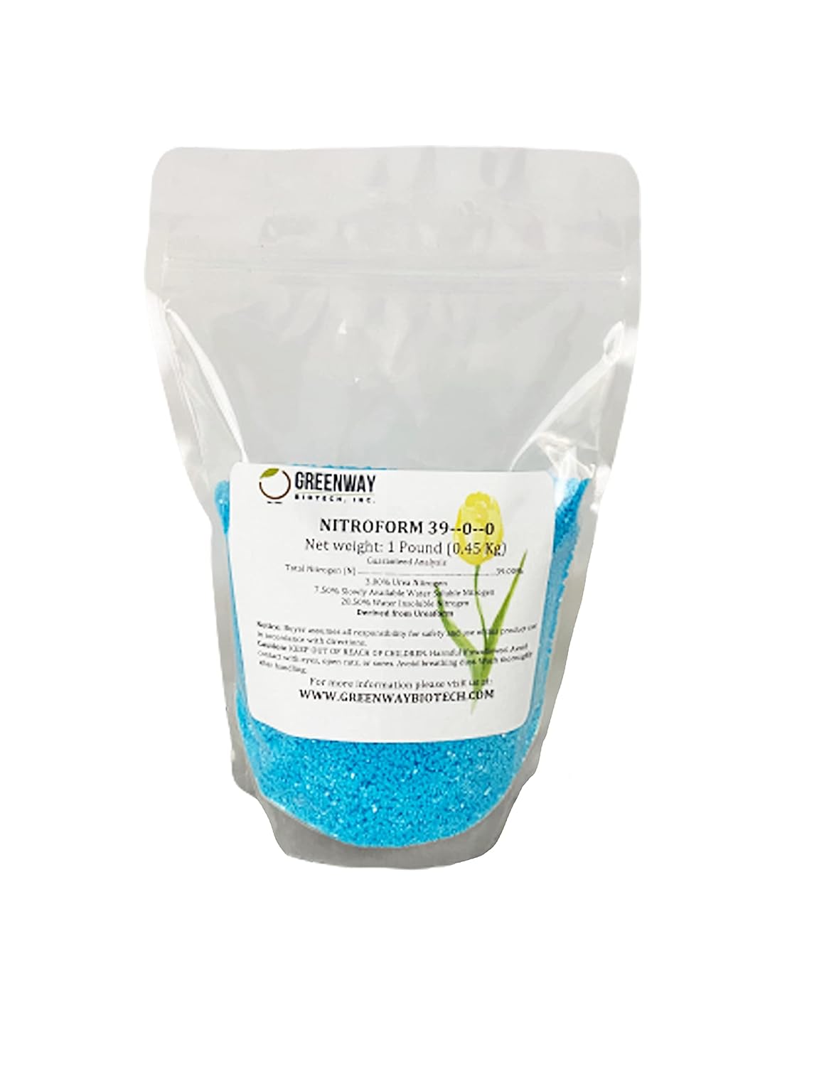 Greenway Biotech Nitroform 39-0-0 Slow Release Nitrogen Fertilizer- Contains 3% Urea N, 7.5% Water Soluble N, & 28.5% Insoluble N for Healthy Plants & Lawn Growth (1 Pound)