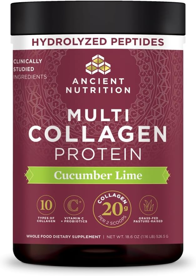 Ancient Nutrition Multi Collagen Protein Powder, 5 Types of Food Sourced Collagen, Providing Types I, II, III, V, and X, 16.2 Ounce