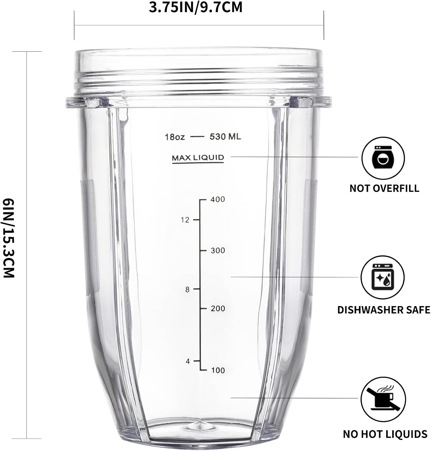 Blender Cups Fit for Ninja, Replacement Parts 16OZ Cups with Lids