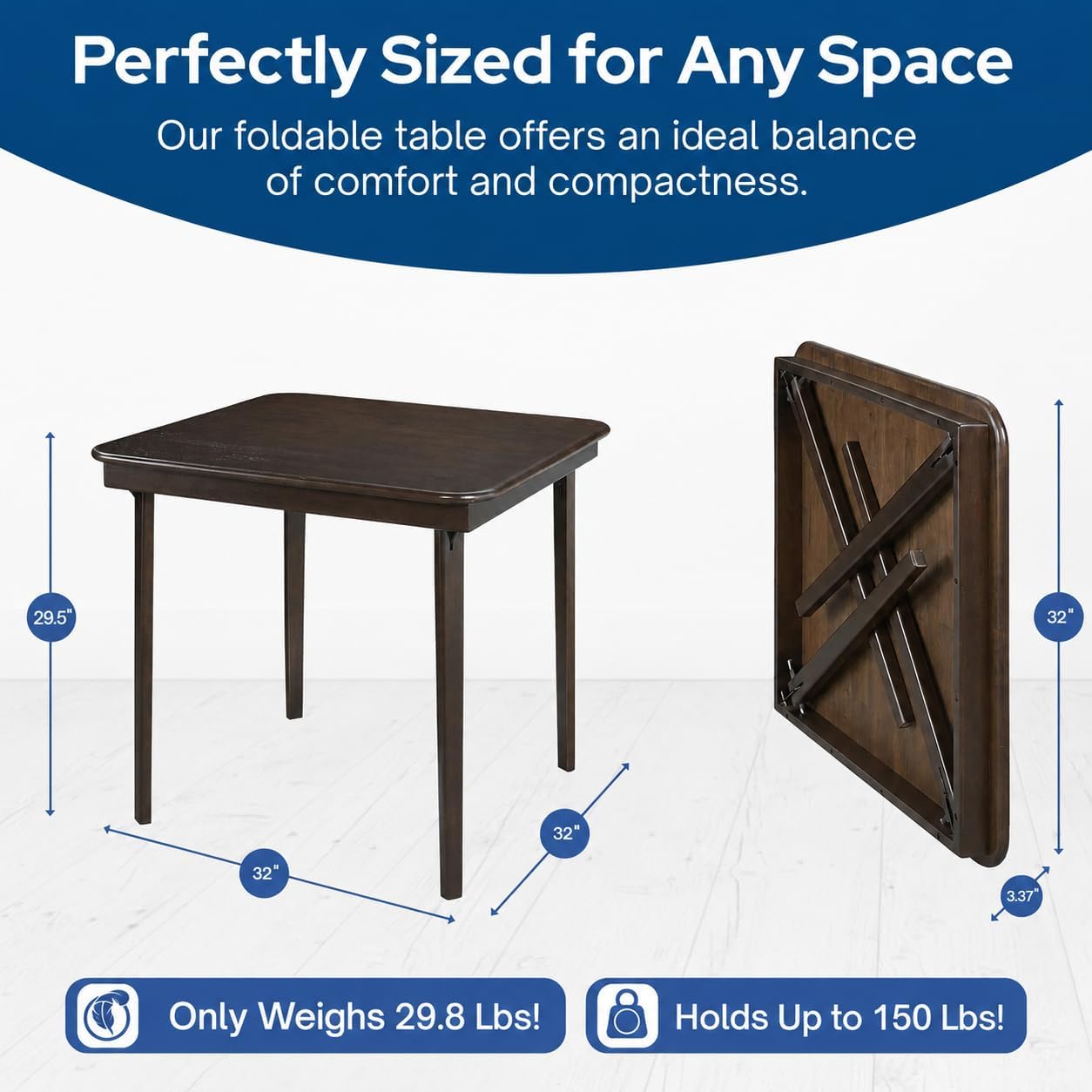 Stakmore Classic Straight Edge Square Wood Folding Table, 32x32, Oak | Foldable Card Table, Wooden Tabletop Furniture for Cards, Board Games & Dining