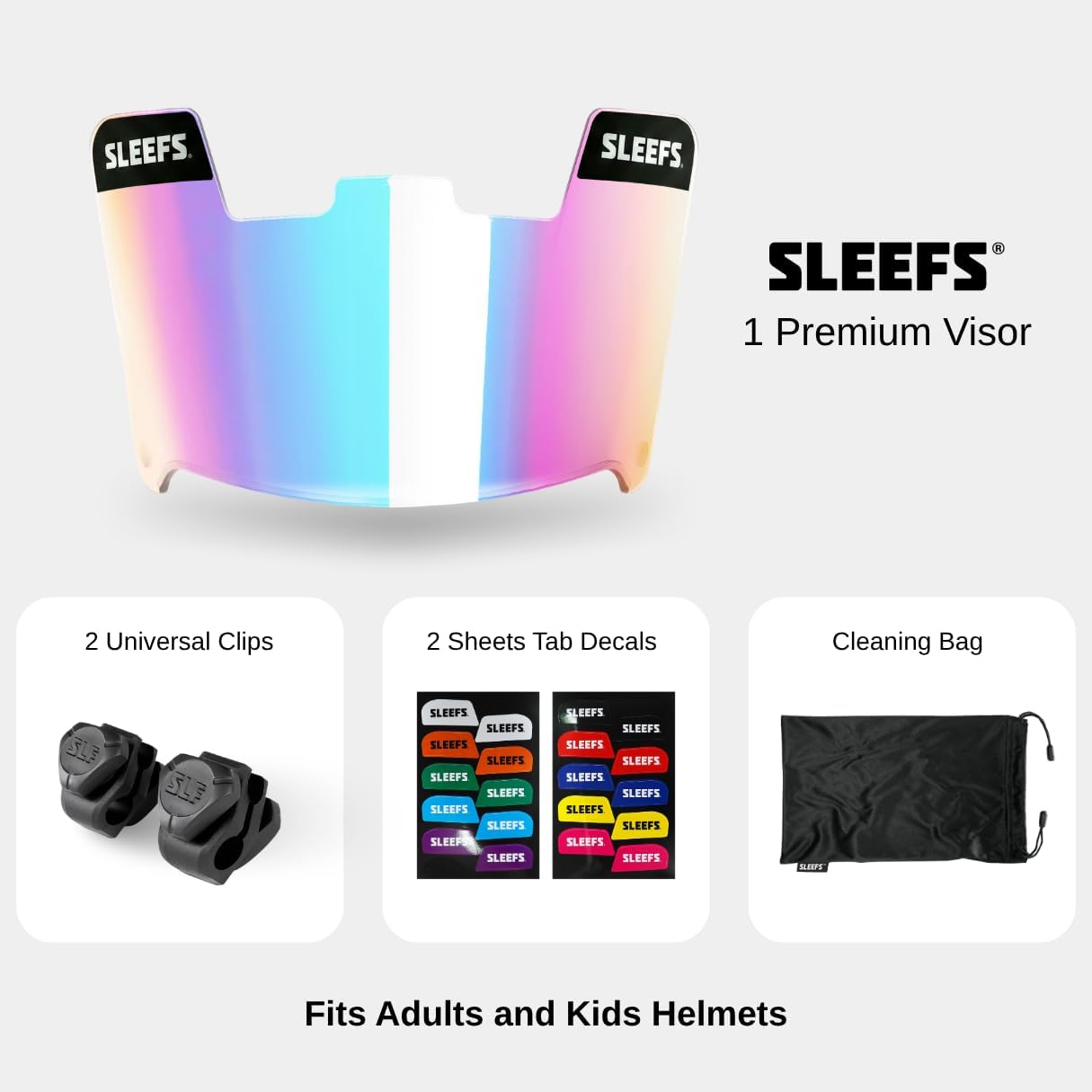 SLEEFS Clear Football Visor for Helmet - Professional Football Visor - Face & Eye Shield - Fits Youth & Adult Helmets - Includes Quick Visor Clips
