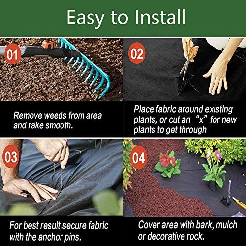 Goasis Lawn Weed Barrier Control Fabric Ground Cover Membrane Garden Landscape Driveway Weed Block Nonwoven Heavy Duty 125gsm Black,3FT x 100FT