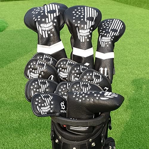 Skull Golf Head Covers Black Synthetic Leather Skeleton Golf Headcovers Set