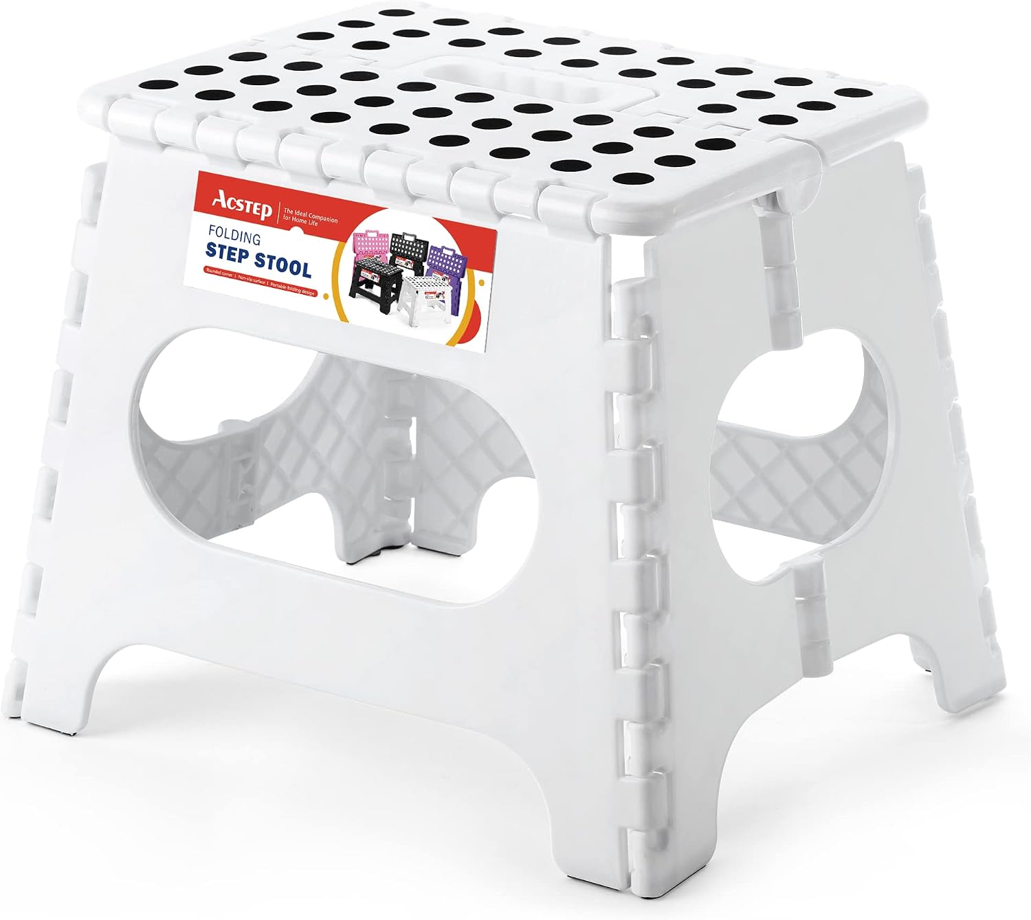11 Inch Folding Step Stool for Kids, Non-Slip Foldable Stools, Black | Heavy Duty Collapsible Foot Stool, Lightweight with Built-in Handle, Holds 300 lb for Adults Kitchen Bathroom Bedroom Outdoor