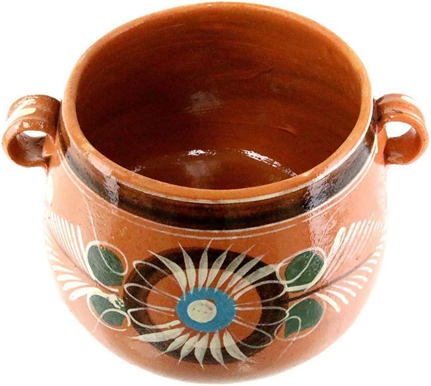 New Olla De Barro Frijolera w/Lid 3.5 Quarts Canterito Cazuela Traditional Floral of Set