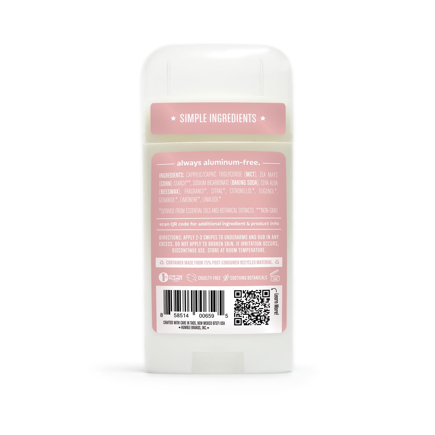 Humble Aluminum-Free Deodorant, Simply Unscented - 1 Pack | Baking Soda-Free, Clean, Fresh, Natural, Essential Oils, Sensitive Skin, Long-Lasting Odor Control, Cruelty-Free, Men & Women