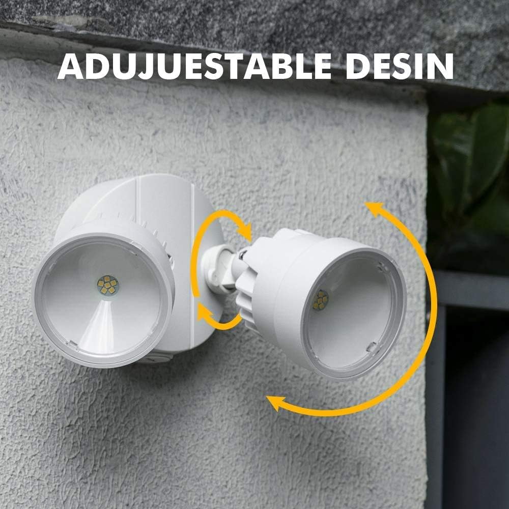 LUTEC 2 Packs P6221B 2000 Lumen 18 Watt 28 LED Dual-Head Flood Light Outdoor, Waterproof Exterior Security Wall Light for Patio, Garden,Yard-Black