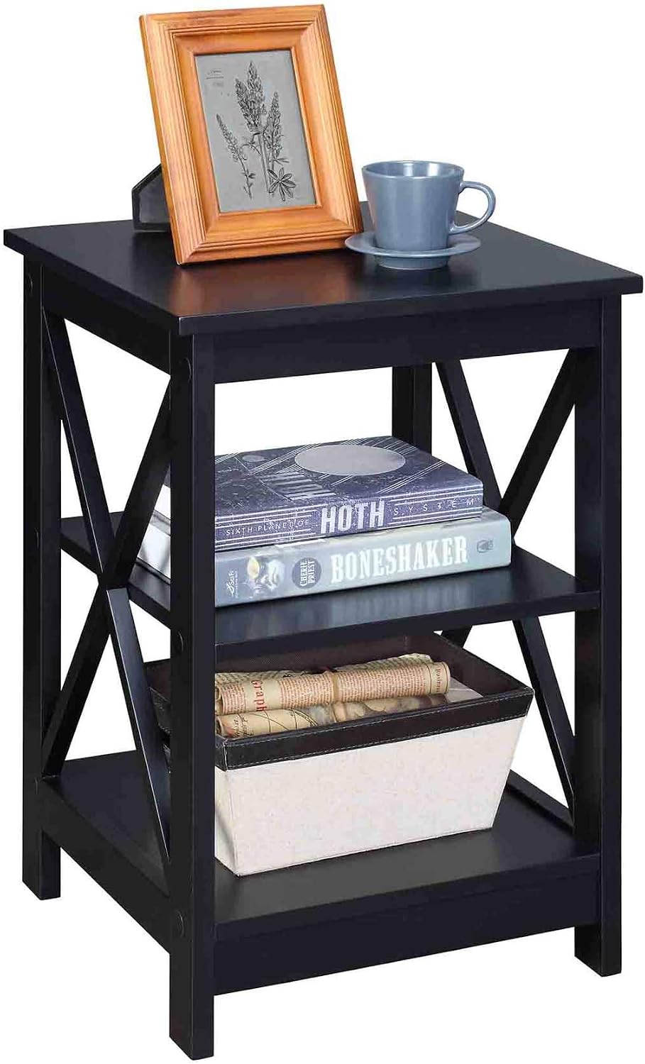 Convenience Concepts Oxford End Table 15.75" - Modern Living Room Table with Storage Shelves, Transitional Nightstand Side Table for Home Decor and Display, Espresso