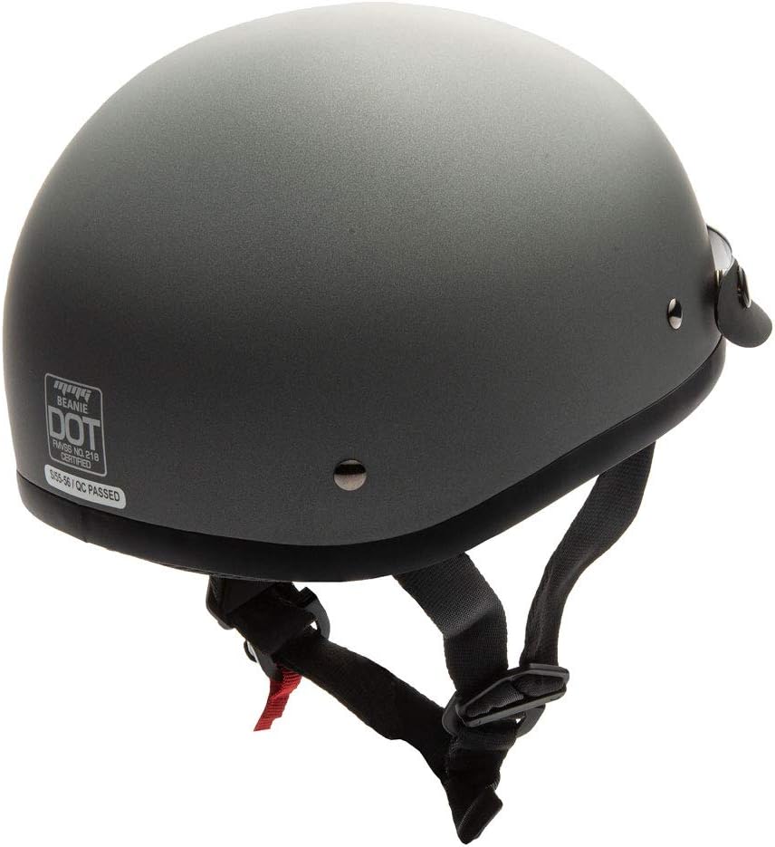 MMG Adult Half Shell Helmet, Motorcycle/Scooter/Moped, Matte Gray, Medium | Lightweight Polycarbonate/ABS half shell, goggles included. Padded washable liner, double D-ring strap. DOT FMVSS-218.