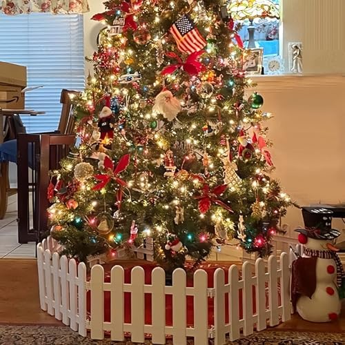 4 pcs 11.8x19.7inch White Plastic Picket Fence Christmas Xmas Tree Wedding Party Decoration Indoor Garden Border and Dog Cat Christmas Tree