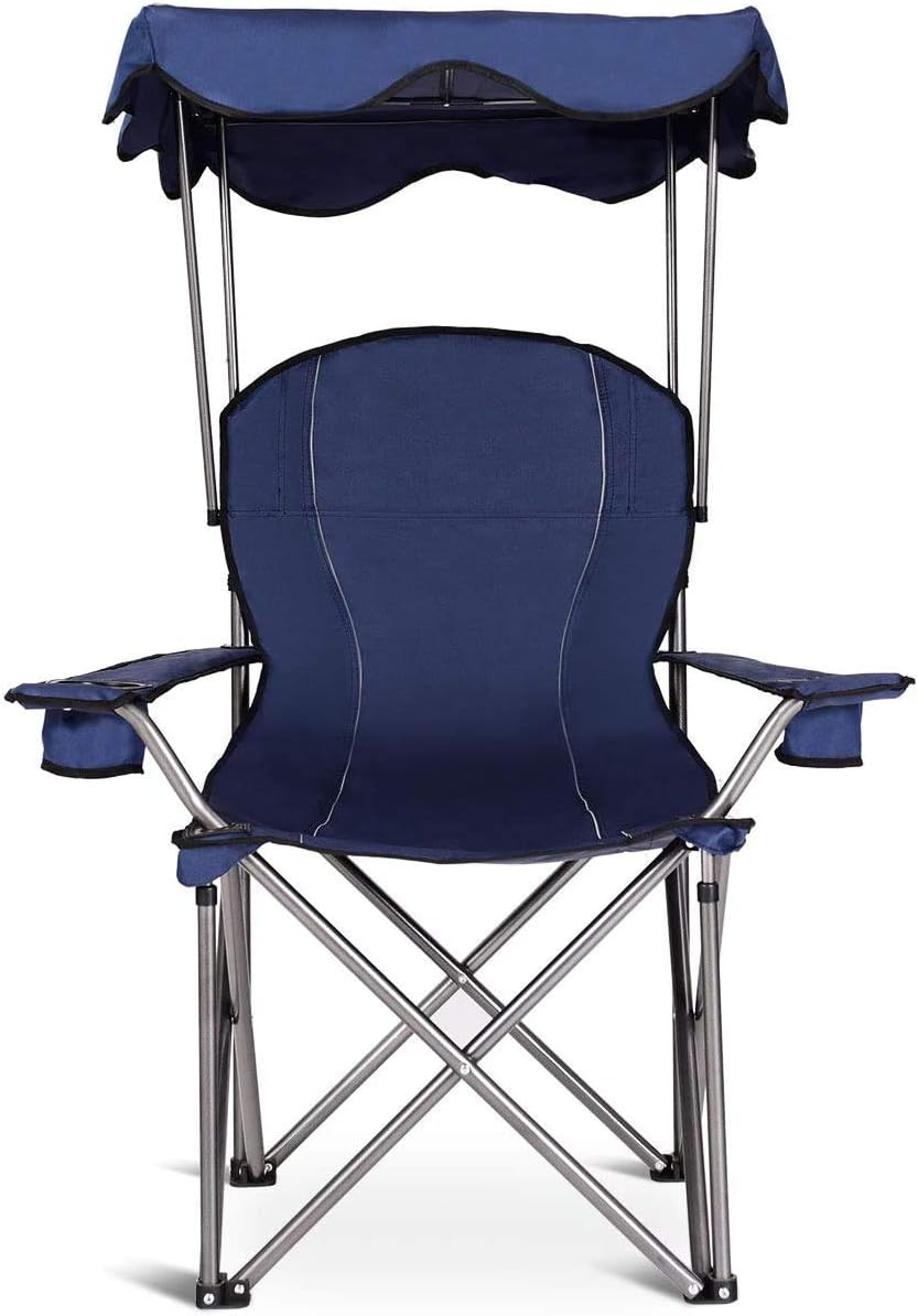 Goplus Camping Chair with Canopy Shade, Folding Lawn Chair with Umbrella Cup Holder & Carry Bag, Portable Sunshade Chair for Adults for Beach Outdoor Travel Hiking Fishing (Red)