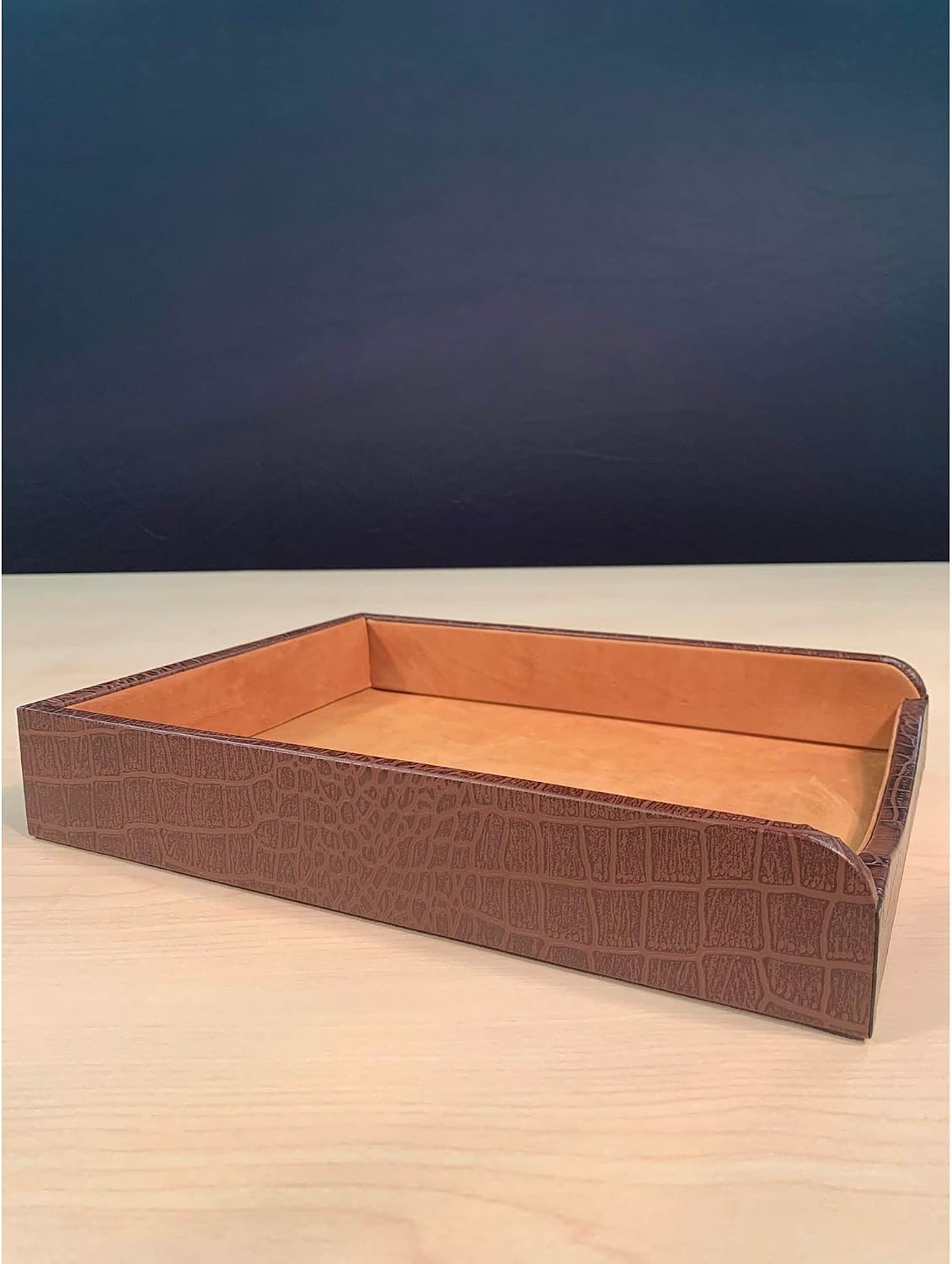 Dacasso Brown Crocodile Embossed Leather Desk Set, 3-Piece