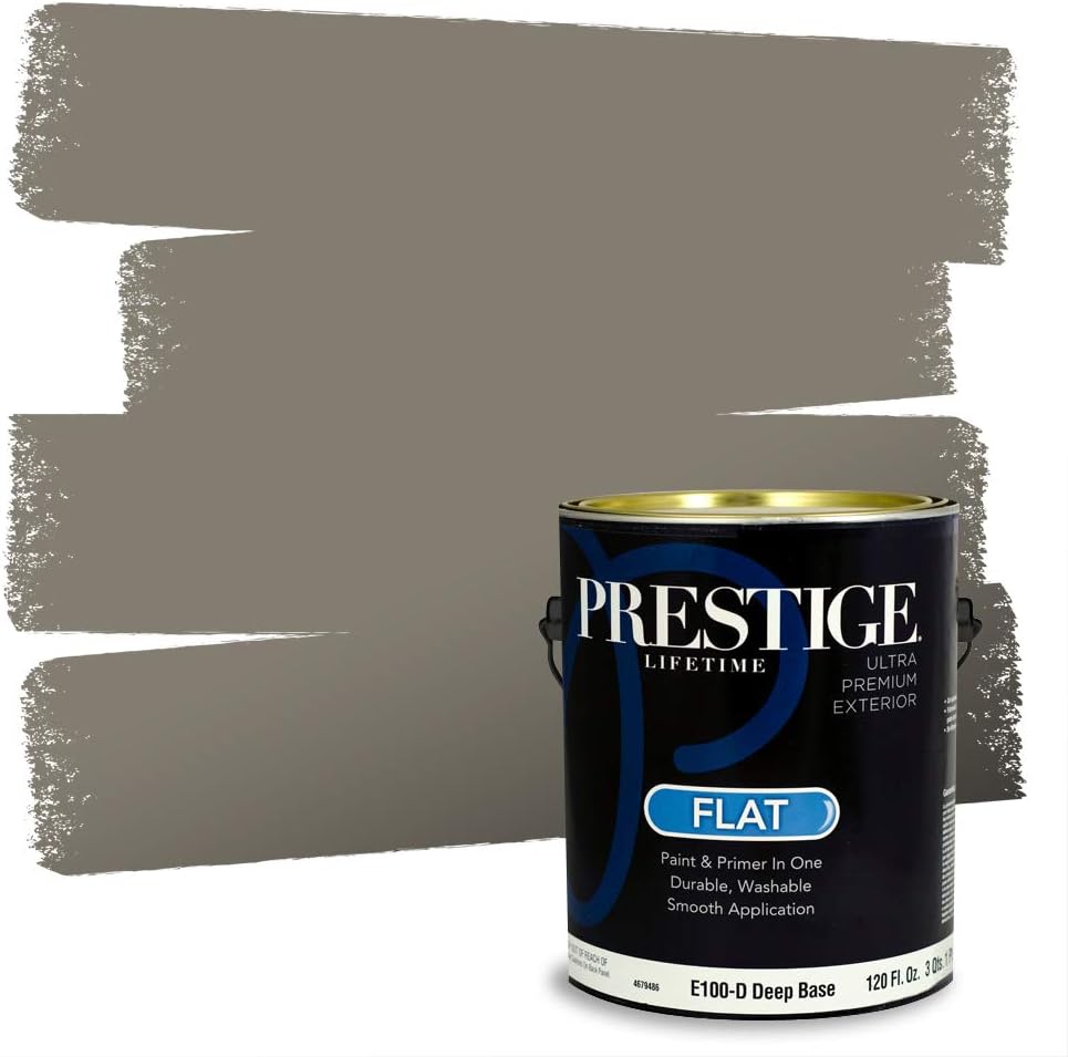 PRESTIGE Paints Exterior Paint and Primer In One, 1-Gallon, Flat, Comparable Match of Sherwin Williams* Grizzle Gray*