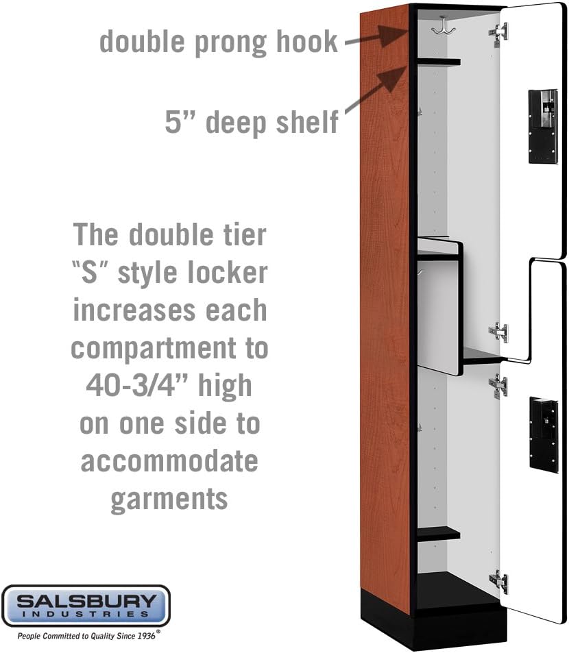 Salsbury Industries 2-Tier S-Style Designer Wood Locker with One Wide Storage Unit, 6-Feet High by 18-Inch Deep, Mahogany