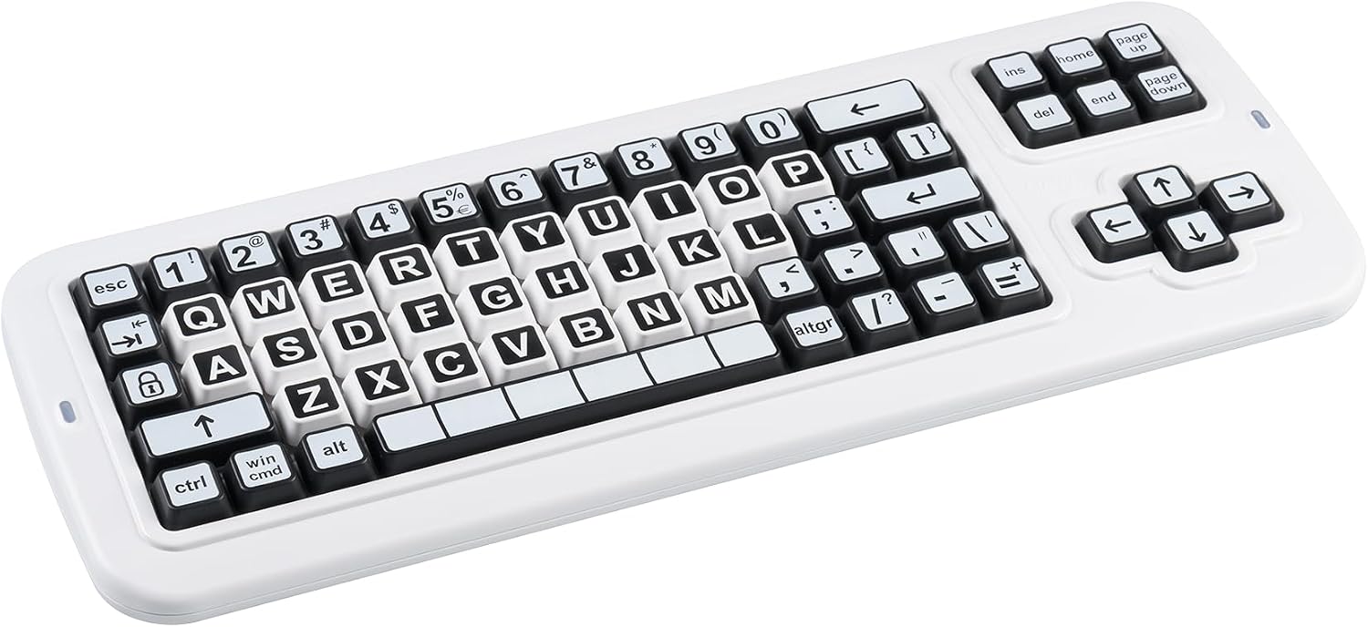 Clevy Contrast Keyboard 3 Tri-Mode - Large Print Keyboard Designed to Help Visually Impaired Low Vision Individuals - High Contrast Big Keys with