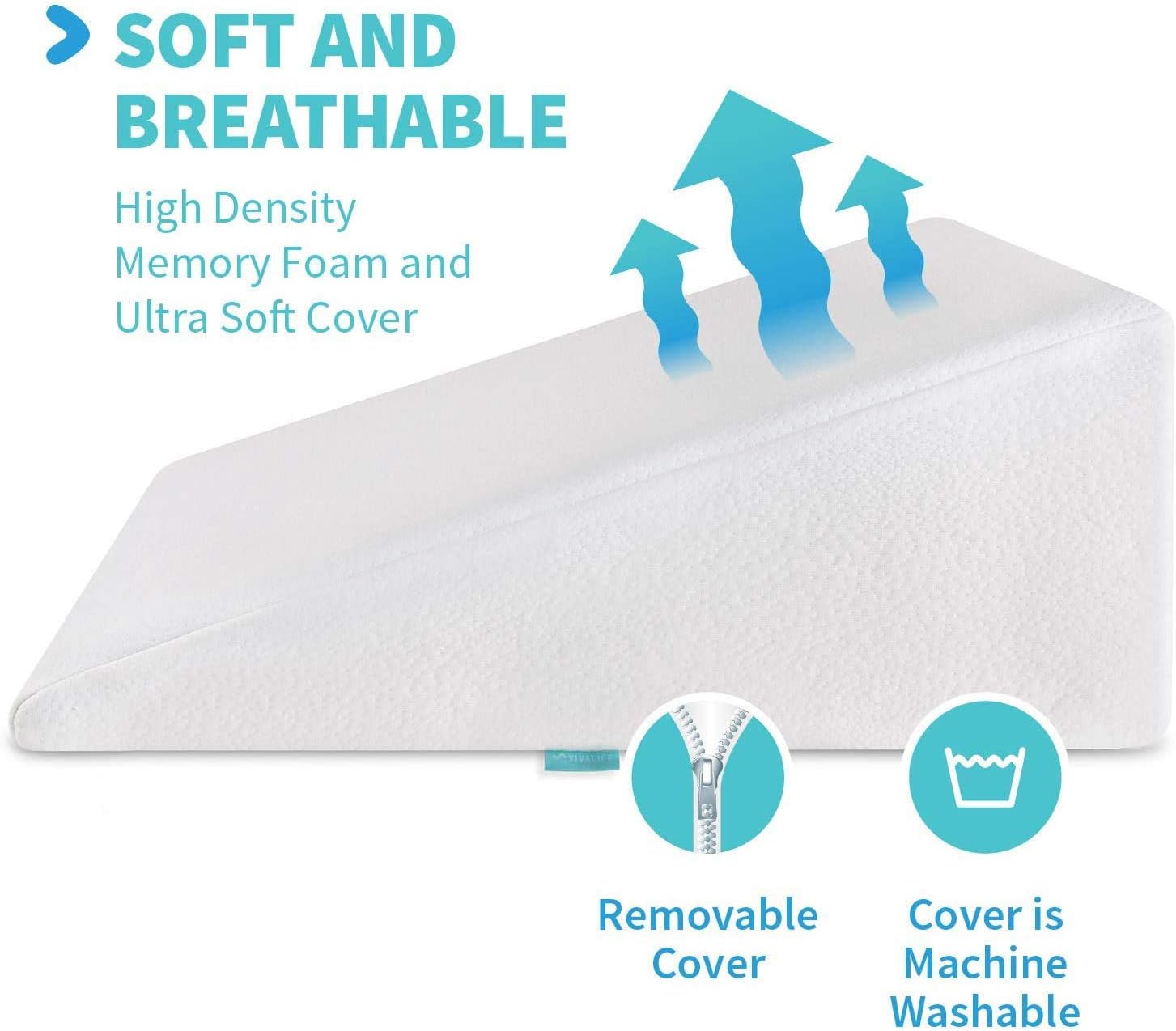 Bed Wedge Pillow Gel Memory Foam Top - Cooling Elevated Support Cushion for Lower Back Pain, Acid Reflux, Heartburn, Allergies