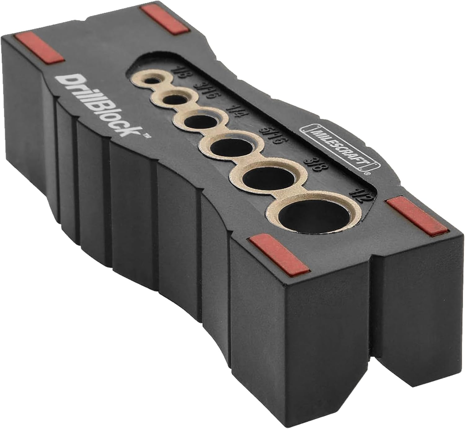Milescraft 1312 Drill Block - Handheld Drilling Guide, Drilling Jig with Drill Guides for 6 of the Most Common Imperial Drill Bit Sizes
