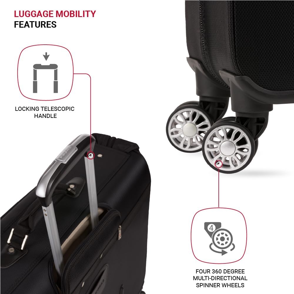 SwissGear 7895 Premium Rolling Garment Bag, Bonus Hanging Feature, Men's and Women's, 24-Inch Luggage - Black