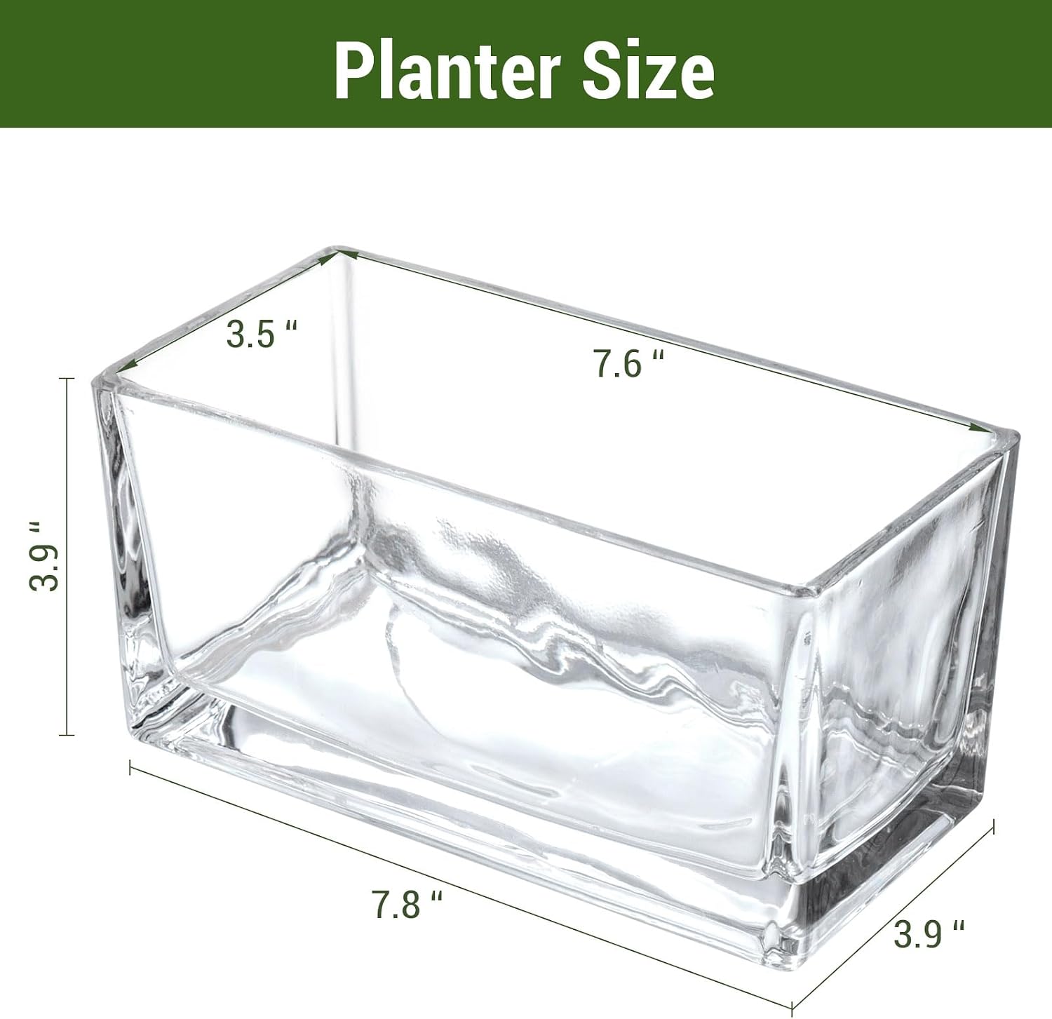 MyGift 7.8 Inch Modern Rectangular Glass Vase Trough Planter Terrarium | Clear Display Design, Tabletop Floral Centerpiece, Succulent Showcase