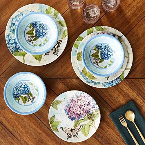Hydrangea Garden 12 pc Melamine Dinnerware Set, Service for 4