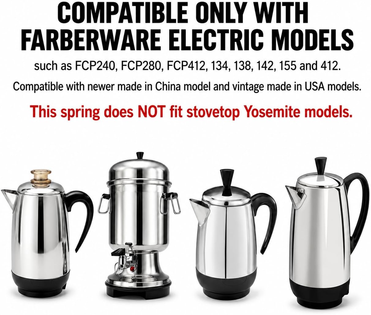 Univen Pump Tube Spring Compatible with Faberware Electric Coffee Percolators FCP240 FCP280 FCP412 134 138 142 155