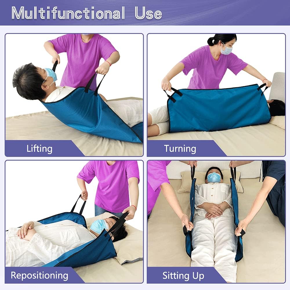 NEPPT Positioning Pad Draw Sheet Patient Transfer Board Lift Sheet Slide Protective Hospital Bed Mat with Handles for Incontinence, Bariatric, Elderly - Reusable & Washable (Blue-39" x 46")