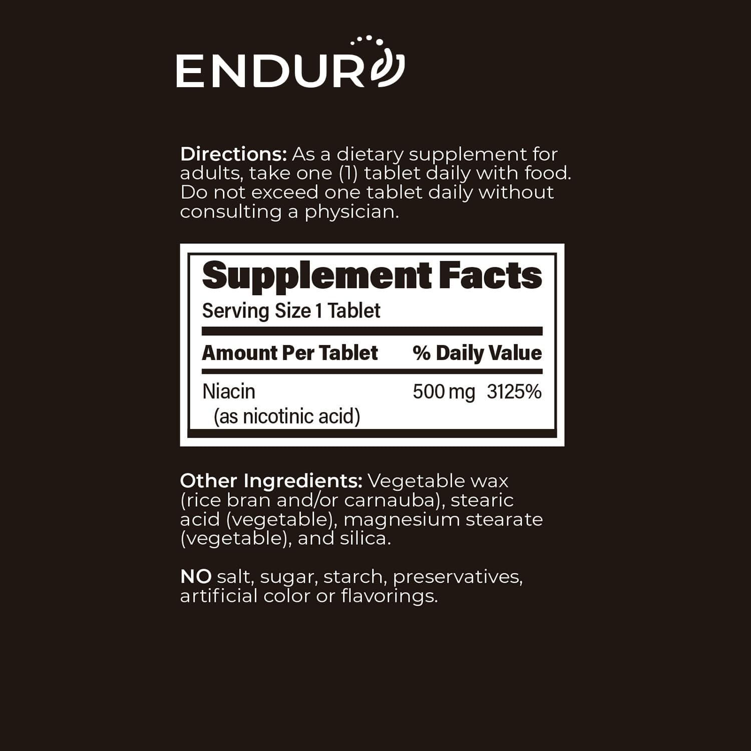 ENDUR-ACIN - Niacin B3 - ER (Extended Release) 500 mg (200 ct) | Nicotinic Acid Formula Supporting Healthy Heart & Cholesterol Balance with