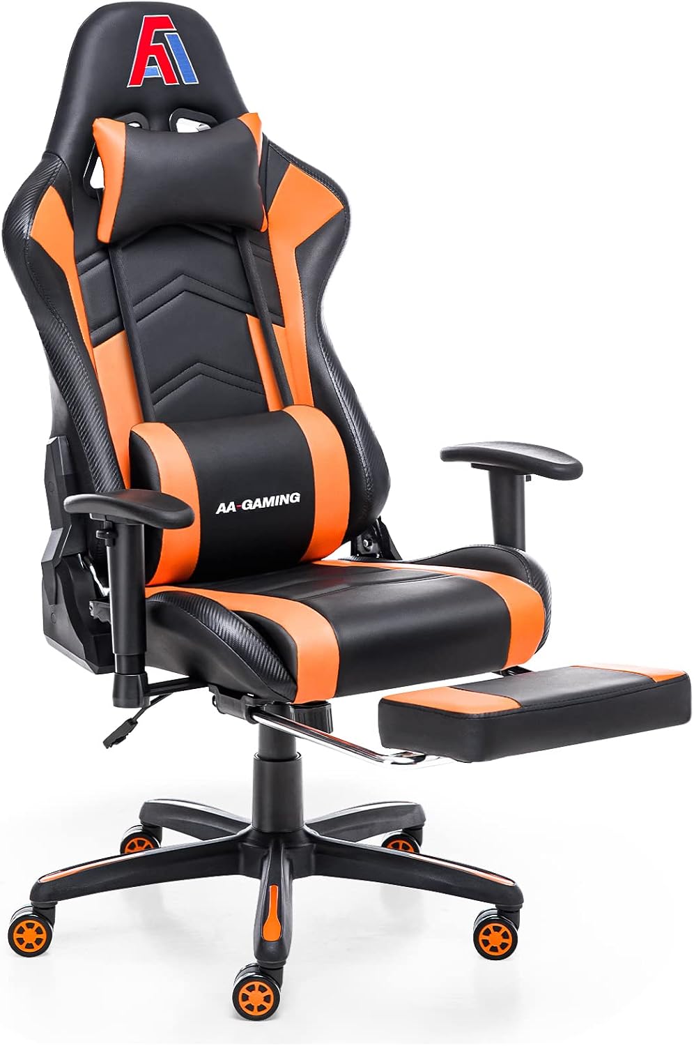 AA Products Gaming Chair Ergonomic High Back Computer Racing Chair Adjustable Office Chair with Footrest, Lumbar Support Swivel Chair - Black