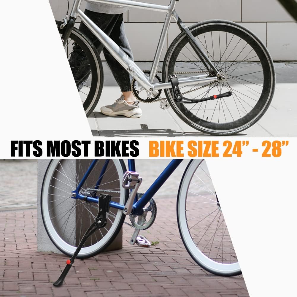 TOPCABIN Bike Kickstand Adjustable Aluminium Alloy Bicycle Kickstand Bike Side Kickstand Fit for 22" 24" 26" 28" Mountain Bike Road cycling/BMX/MTB (Black for 22-24-26-27-28 inch bike)