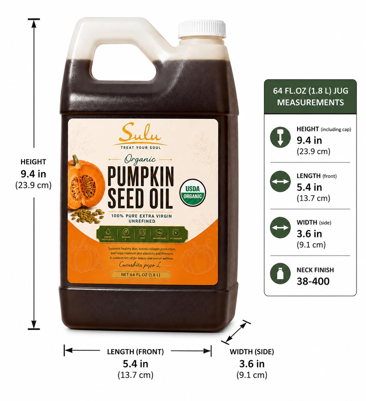 100% Pure Unrefined Virgin Pumpkin Seed Oil All Natural 4 lbs(64 fl.oz)