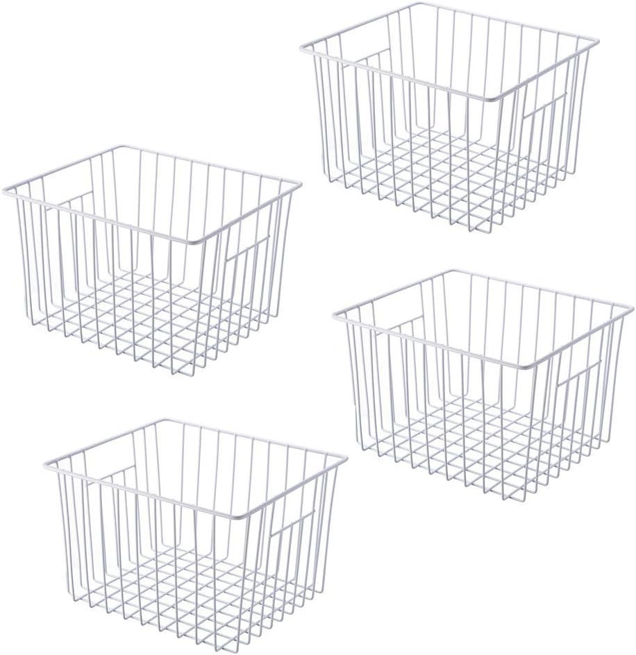 Freezer Organizer Bin, Kitchen Metal Wire Storage Basket, Pantry Cupboard Household Container Divider with Handles, Bathroom, Closet, Bedroom, Office