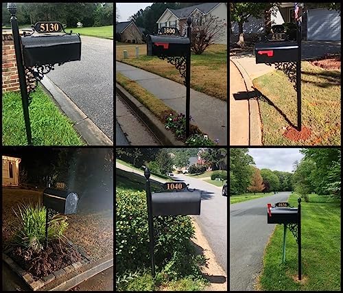 Oak Black Mailbox with Decorative Post Kit | Rust-resistant black metal mailbox includes personalized house numbers, decorative bracket