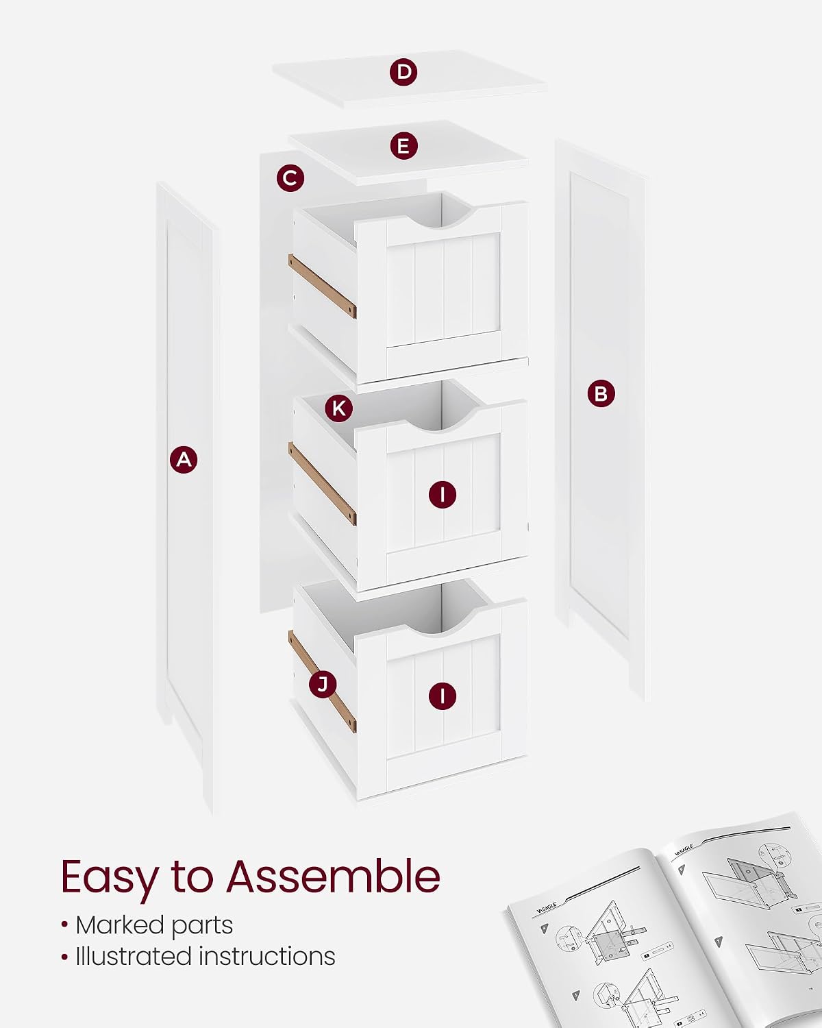 VASAGLE Floor Storage Cabinet, Freestanding Storage Organizer with 4 Drawers, 11.8 x 11.8 x 32.3 Inches, for Living Room, Bathroom, Dining Room, Kitchen, Modern Style, Cloud White ULHC040WH01S