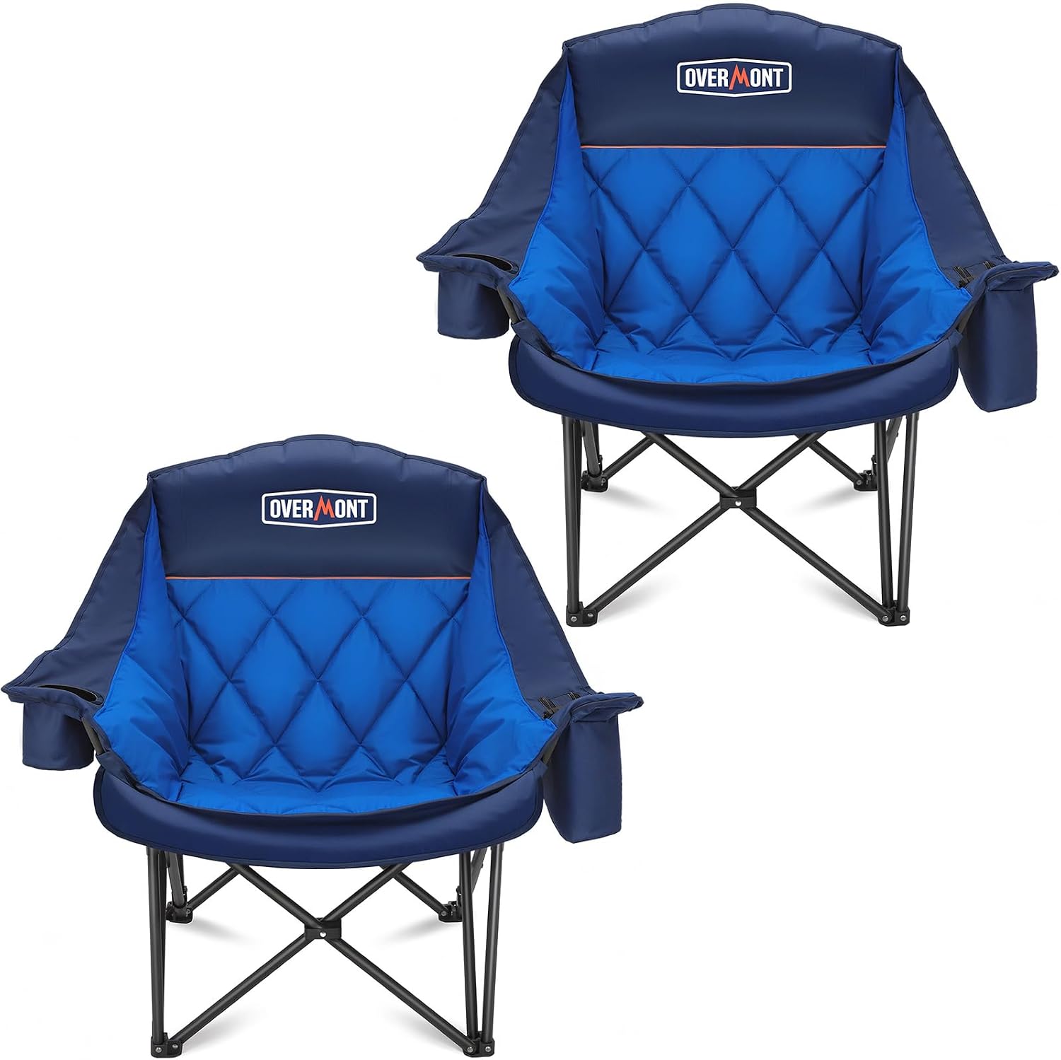 Overmont Oversized XL Camping Chair for Adults - 500lbs Support Heavy-Duty Padded Folding Chair with Side Pocket Cup Holder Cooling Bag for Outdoor Sports Garden Beach Fishing Lawn Black