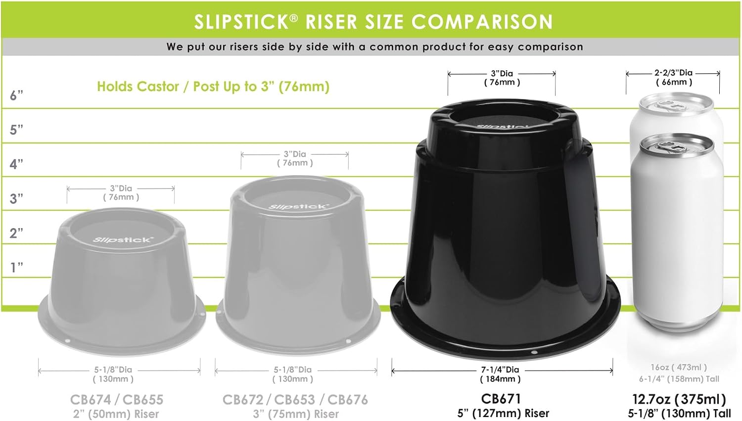 Slipstick CB672 Premium 3 Inch Bed Risers/Furniture Raisers with Steel Reinforced Caster Wheel Holder Top, Lifts Height 3" (4 Pack) Supports 2