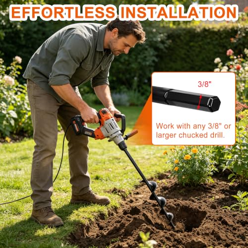Auger Drill Bit for Planting 4"x12", Garden Plant Flower Bulb Bedding Planter Auger Spiral Drill Bit, Easy Planter Garden Auger