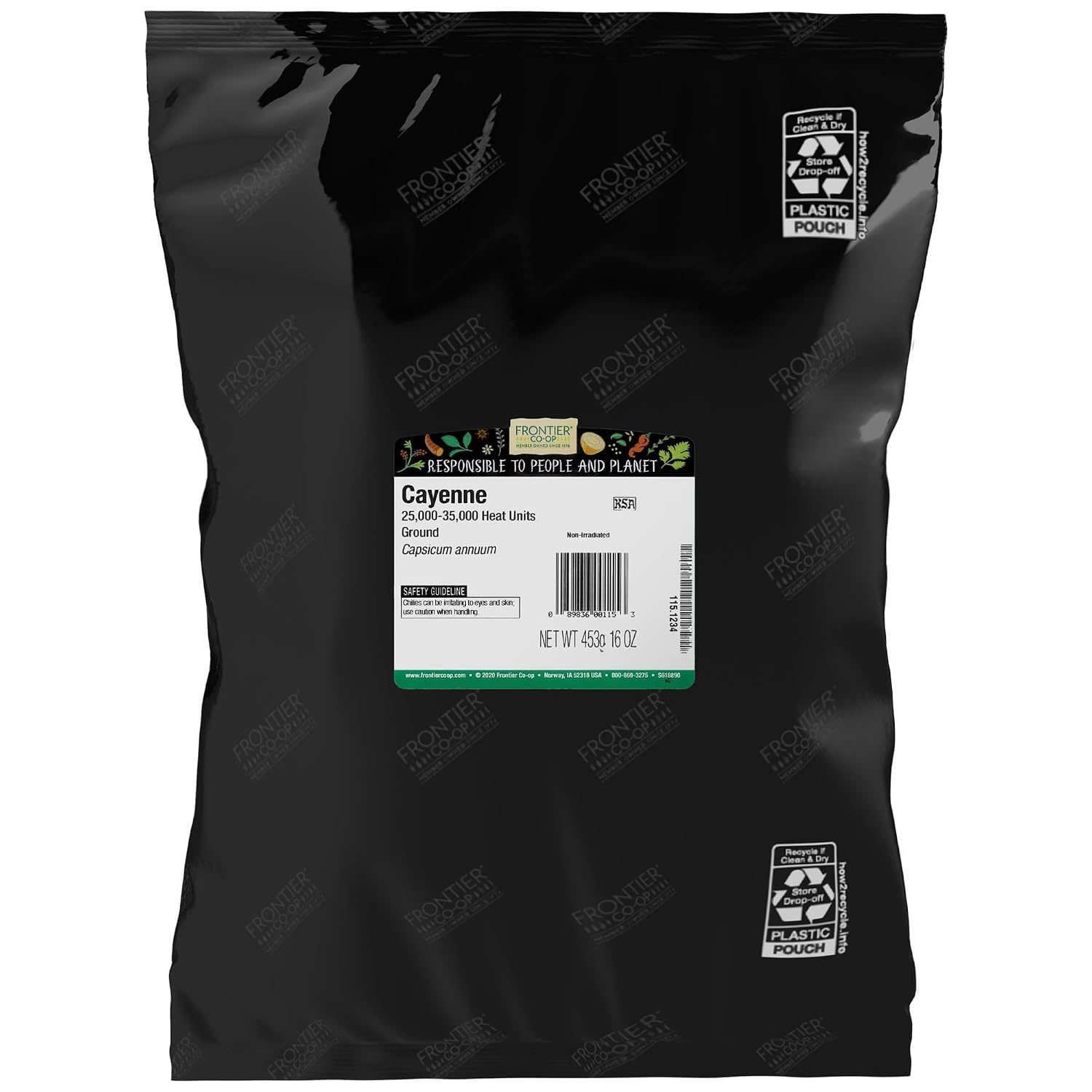 Frontier Co-op Chili Peppers Ground, Cayenne 35,000 HU, Kosher | 1 lb. Bulk Bag | Capsicum annuum L.