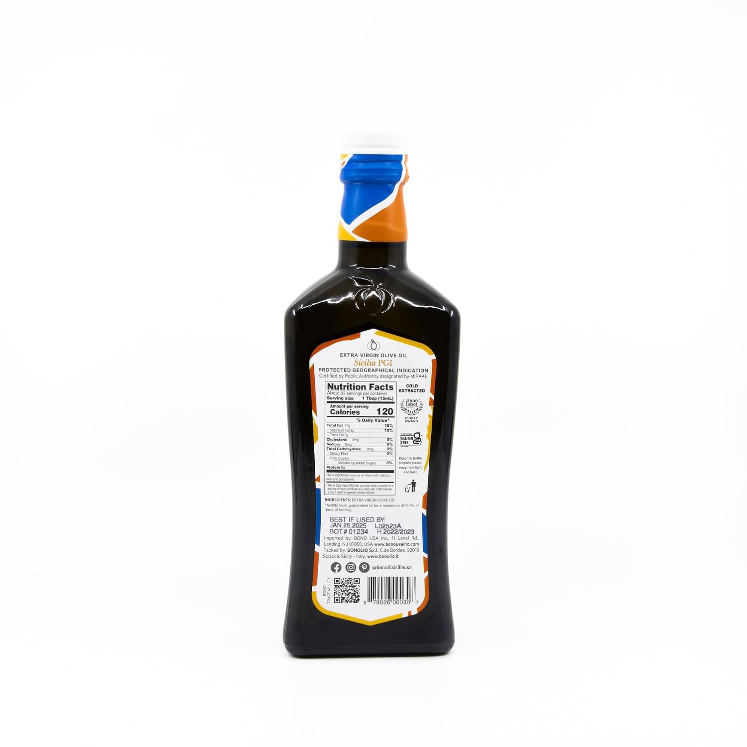 Bono Organic Extra Virgin Olive Oil, 16.9 Fl Oz – USDA Organic, Non-GMO, Certified Gluten Free, Cold Extracted, Clean Label Project Purity Award Winner